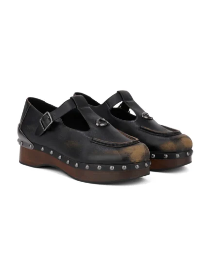 Brain Dead x Coach Leather Wooden Mary Jane - Black