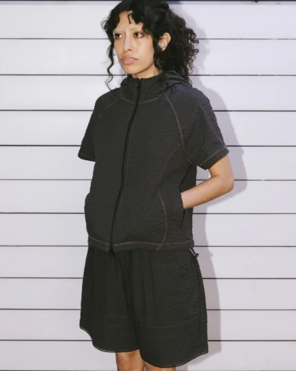 Gingham Hooded Top - Black